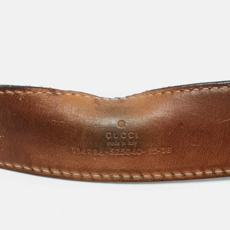 مملوكة مسبقًا Gucci Black Guccissima Leather Interlocking G Buckle Belt 95CM