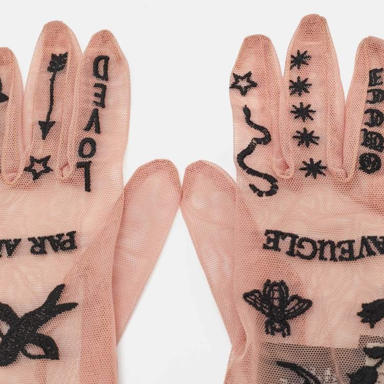 Pre Owned Gucci Nude Par Amour Sheer Tulle Gloves M