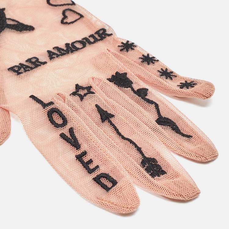 Pre Owned Gucci Nude Par Amour Sheer Tulle Gloves M
