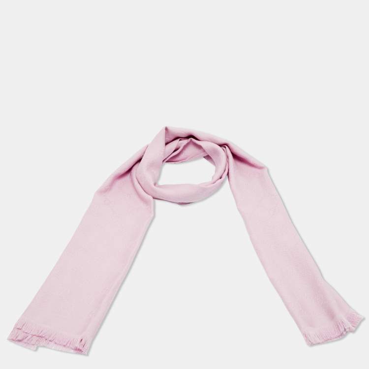 Pre Owned Gucci Lavender GG Jacquard Silk Scarf 