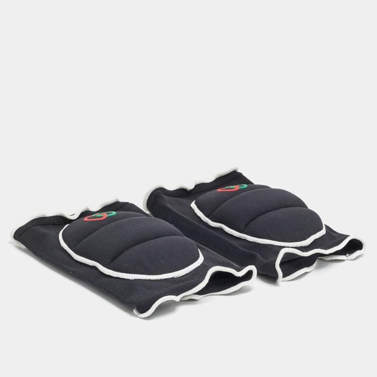 Pre Owned Gucci Black Logo Embroidered Stretch Knit Knee Pads L