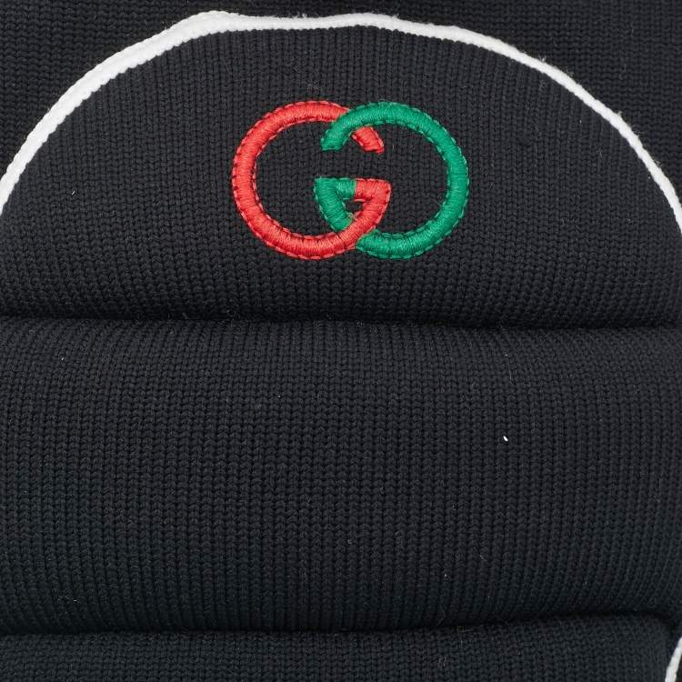 Pre Owned Gucci Black Logo Embroidered Stretch Knit Knee Pads L
