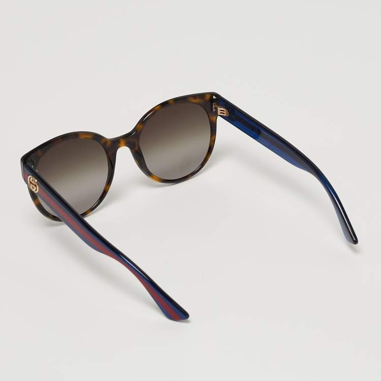 Pre Owned Gucci Black/Blue Gradient GG0035S Round Sunglasses