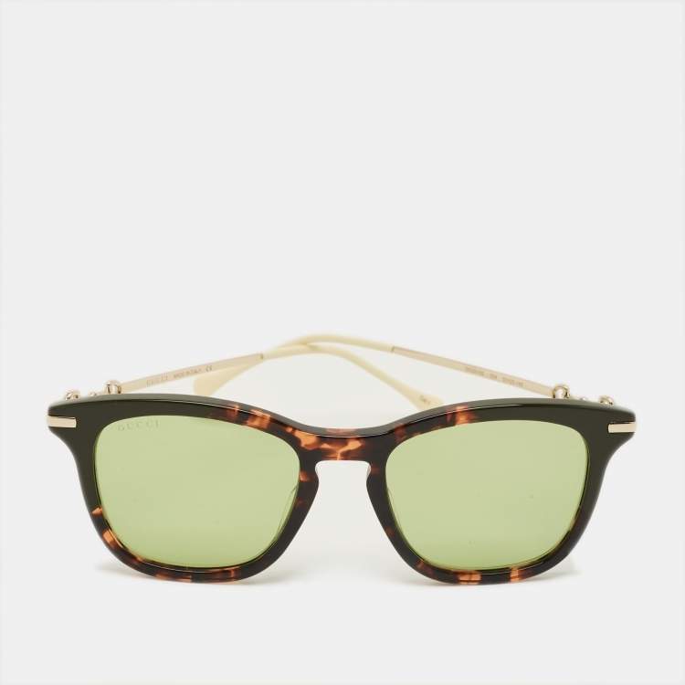 مملوكة مسبقًا Gucci Tortoise Brown/Gold Tone GG0916S Horsebit Square Sunglasses