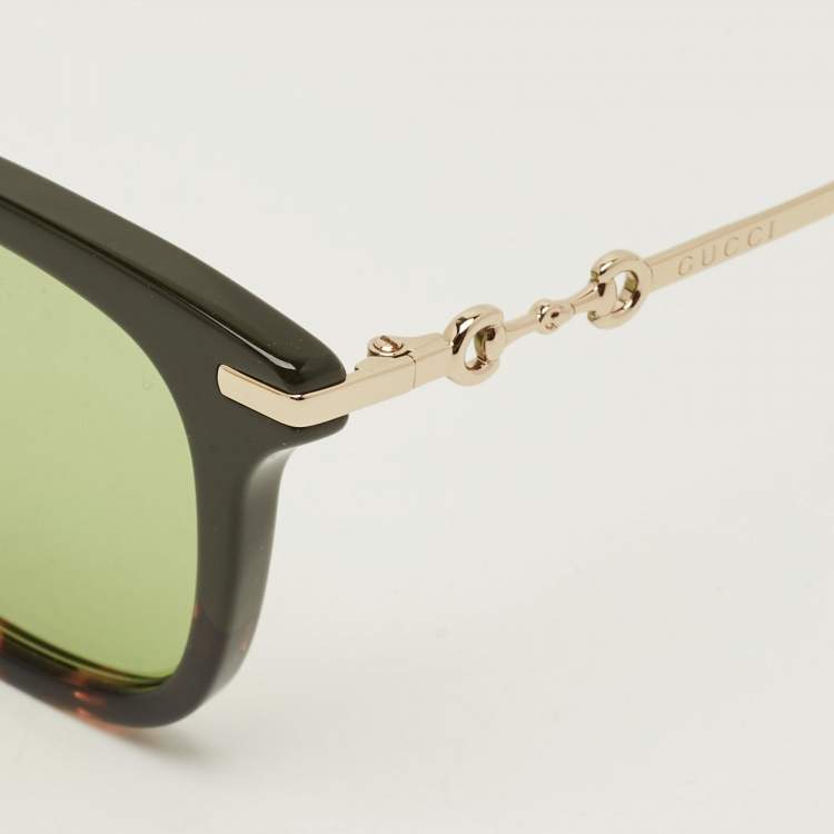 مملوكة مسبقًا Gucci Tortoise Brown/Gold Tone GG0916S Horsebit Square Sunglasses
