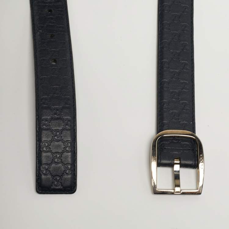 Pre Owned Gucci 110CM Buckle Belt Dark Blue Microguccissima Leather