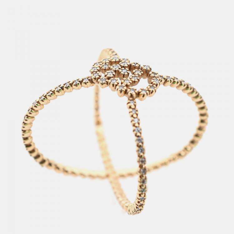 Pre Owned Gucci 18K Yellow Gold Diamond Set GG Running X Ring 57