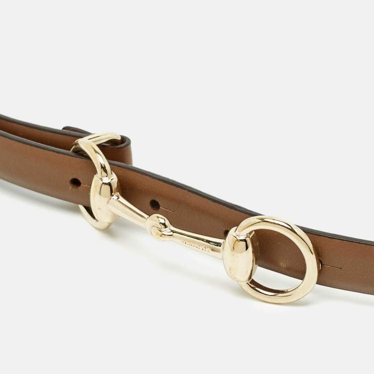 مملوكة مسبقًا Gucci Horsebit 95 CM Slim Buckle Belt Brown Leather