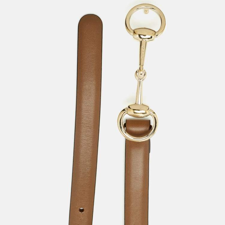 مملوكة مسبقًا Gucci Horsebit 95 CM Slim Buckle Belt Brown Leather