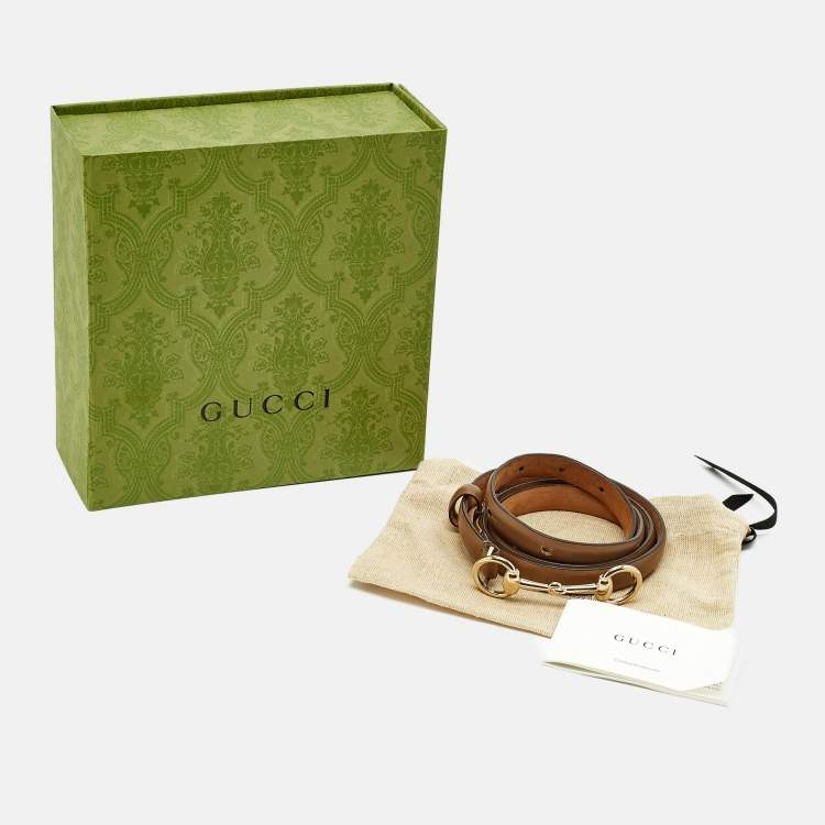 مملوكة مسبقًا Gucci Horsebit 95 CM Slim Buckle Belt Brown Leather