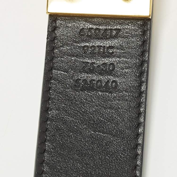 Pre Owned Gucci GG Marmont 75 CM Reversible Buckle Belt Beige/Black GG Supreme Canvas and Leather 