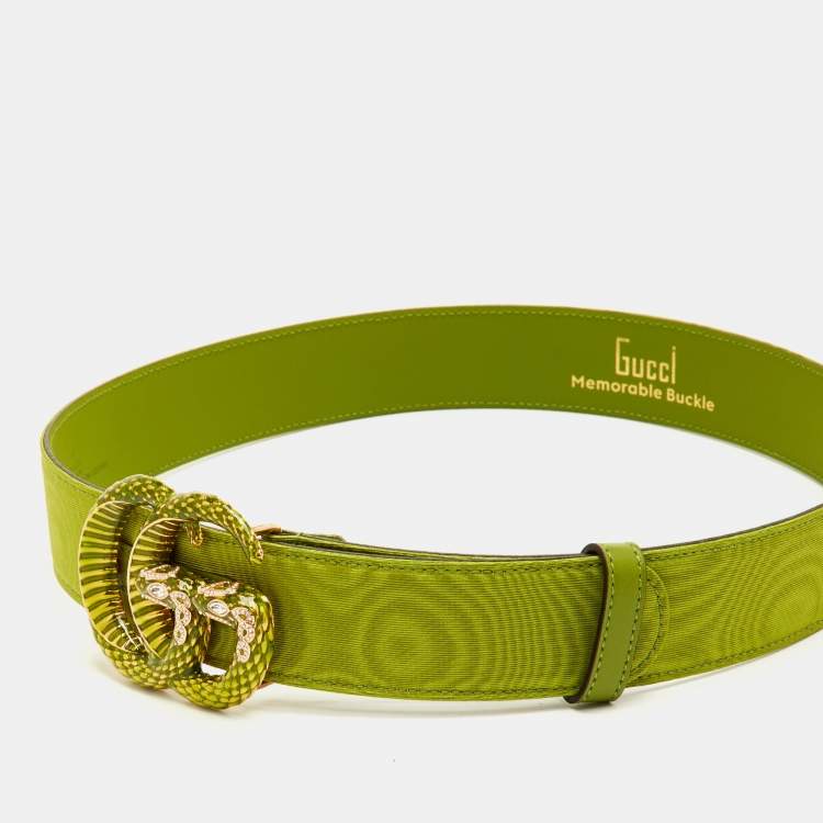 مملوكة مسبقًا Gucci Double G Snake Green Fabric Buckle Belt 85CM