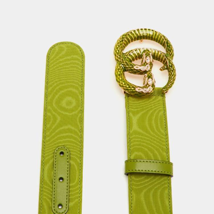 مملوكة مسبقًا Gucci Double G Snake Green Fabric Buckle Belt 85CM