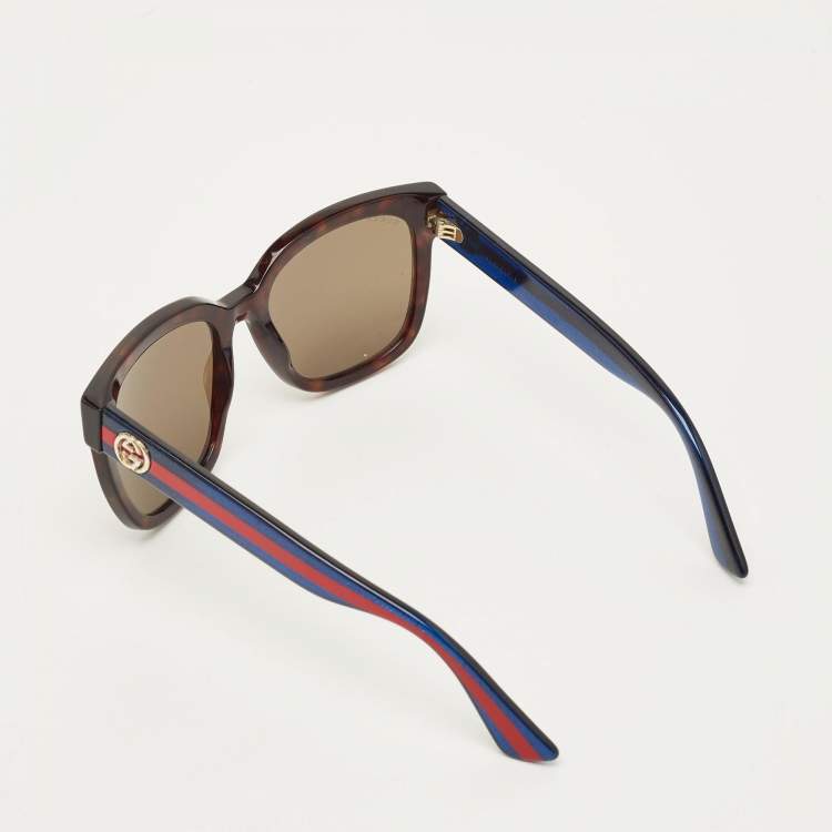 Pre Owned Gucci Tortoise Brown GG0034S Interlocking G Web Square Sunglasses