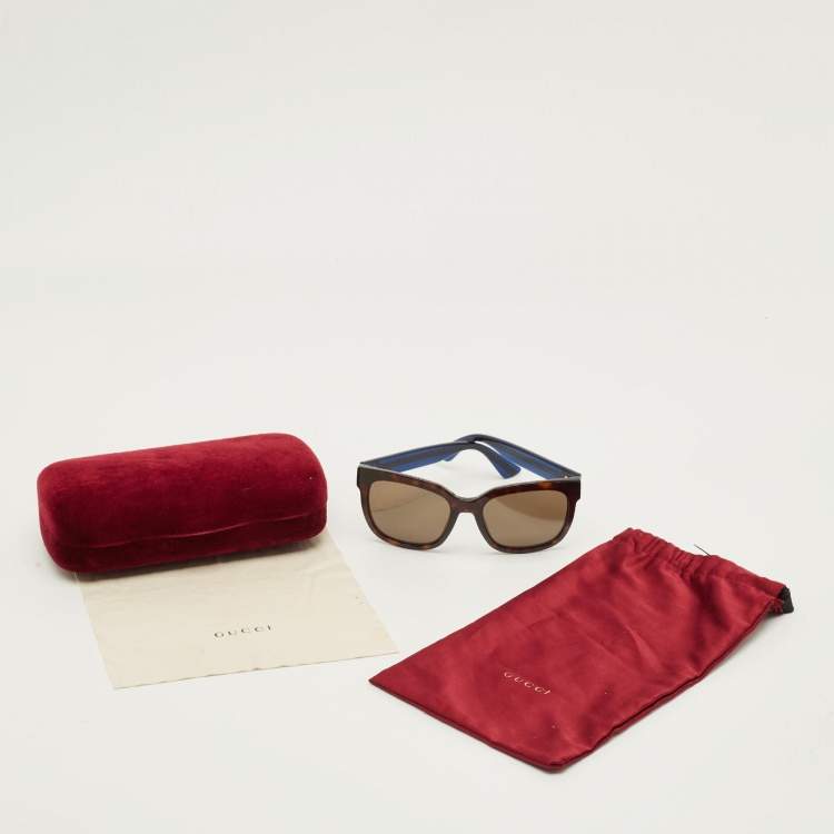 Pre Owned Gucci Tortoise Brown GG0034S Interlocking G Web Square Sunglasses