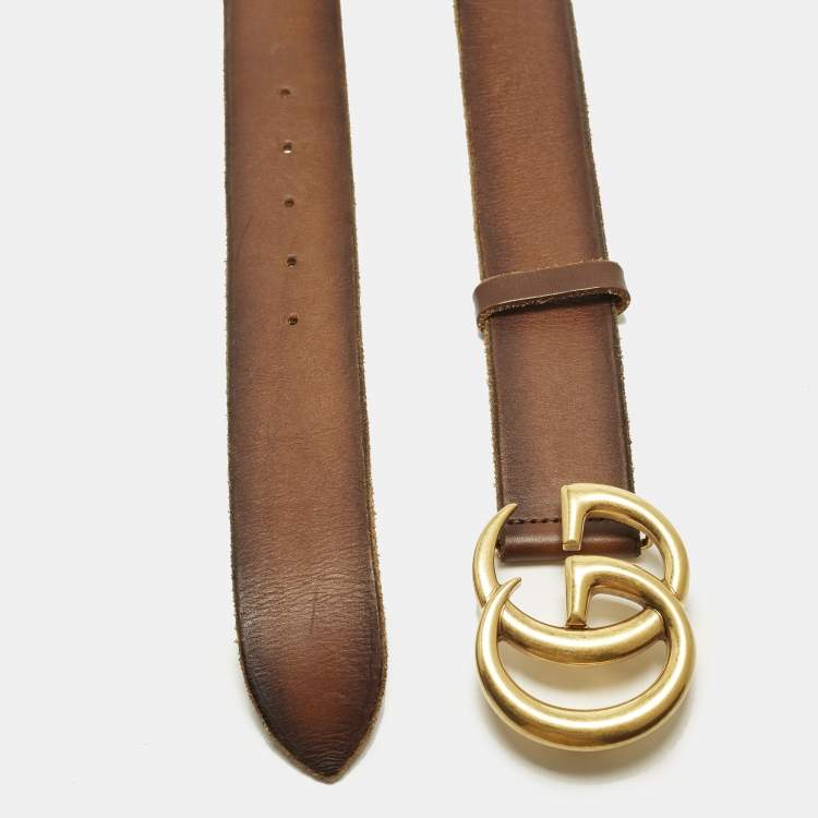 Pre Owned Gucci GG Marmont 75 CM Buckle Belt Brown Ombre Leather