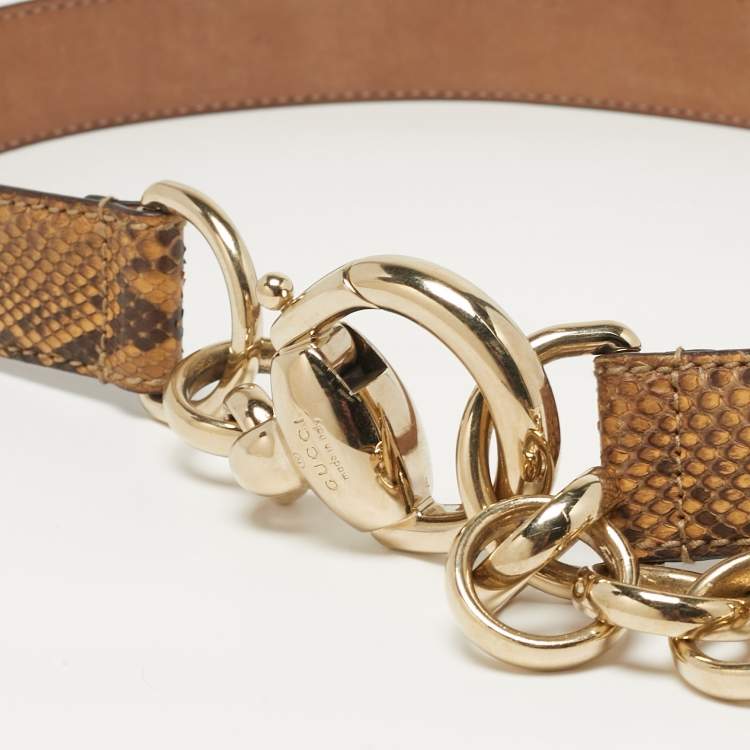 Pre Owned Gucci Horsebit Tassel 70 CM Waist Belt Brown Python