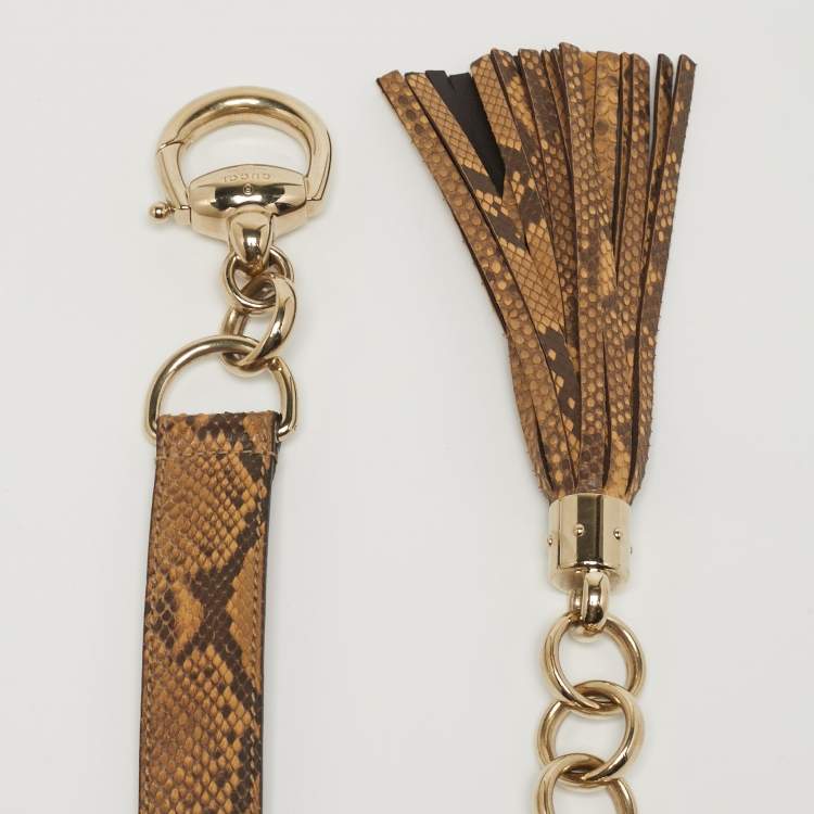 Pre Owned Gucci Horsebit Tassel 70 CM Waist Belt Brown Python