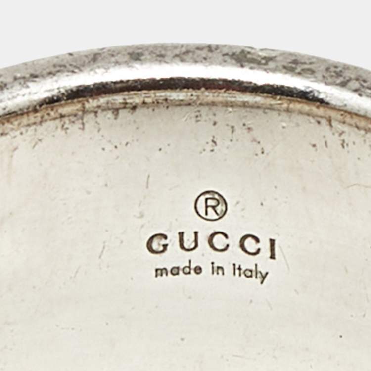 Pre Owned Gucci Interlocking G Sterling Silver Band Ring Size 51