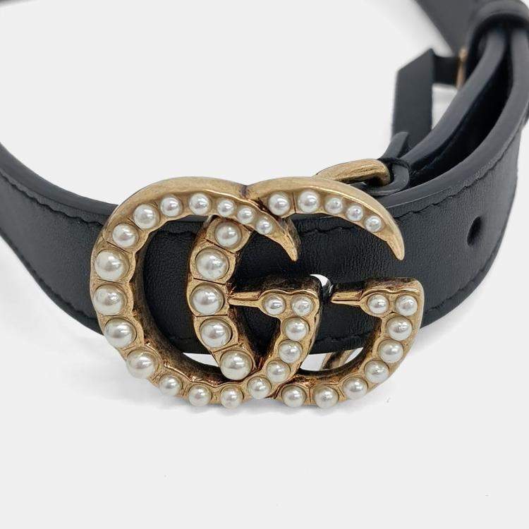 Pre Owned Gucci Pearl-Embellished Mamont Belt