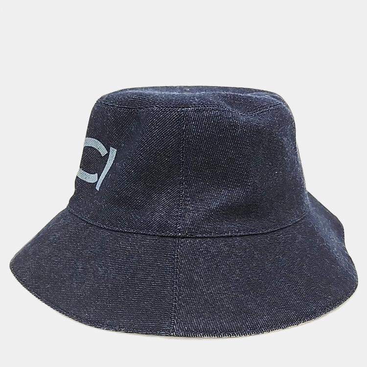 Pre Owned قبعة دلو قماش الدنيم الأزرق غوتشي