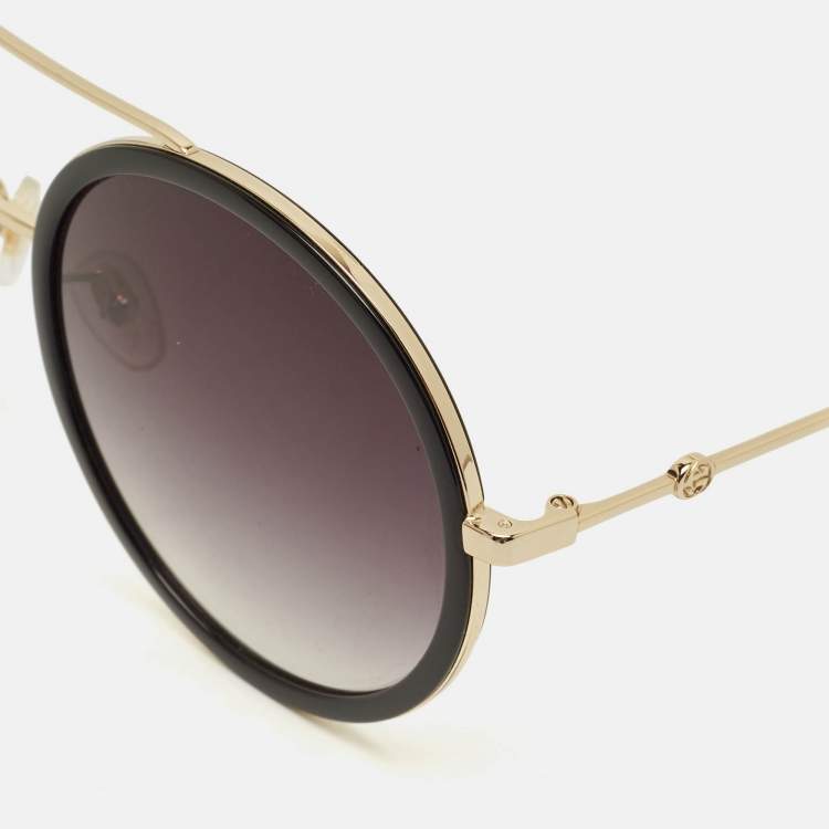 Pre Owned Gucci Black/Gold Tone Gradient GG0061S Round Sunglasses