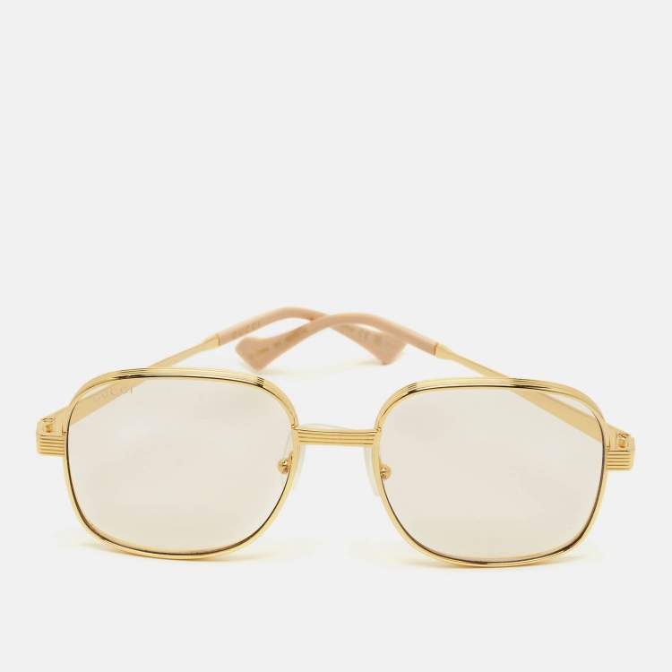 Pre Owned Gucci Gold Tone GG0788S Square Sunglasses