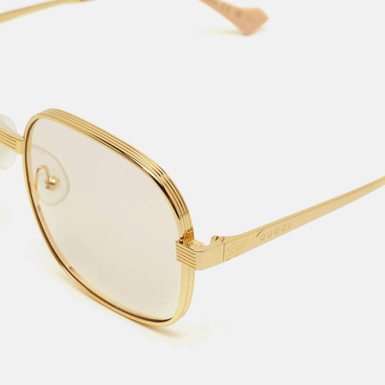 Pre Owned Gucci Gold Tone GG0788S Square Sunglasses
