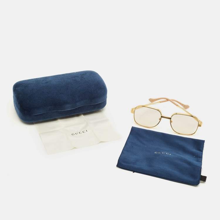 Pre Owned Gucci Gold Tone GG0788S Square Sunglasses