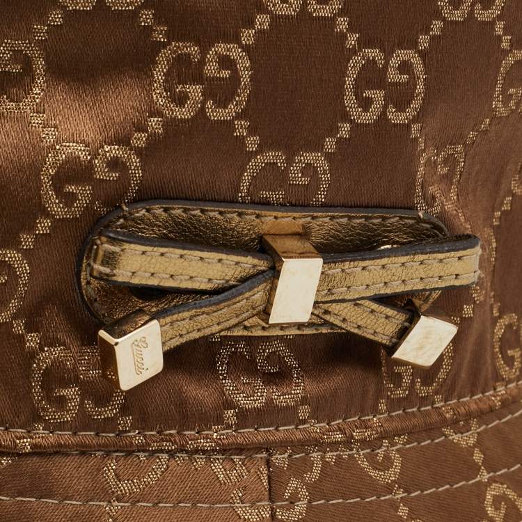 Pre Owned Gucci Brown Bow Detail Guccissima Satin Bucket Hat L