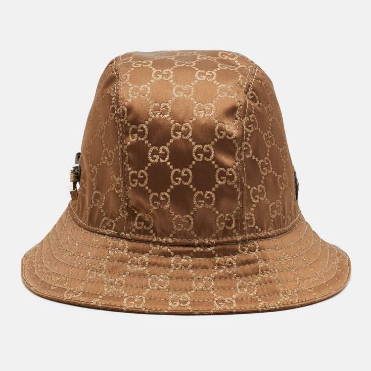Pre Owned Gucci Brown Bow Detail Guccissima Satin Bucket Hat L