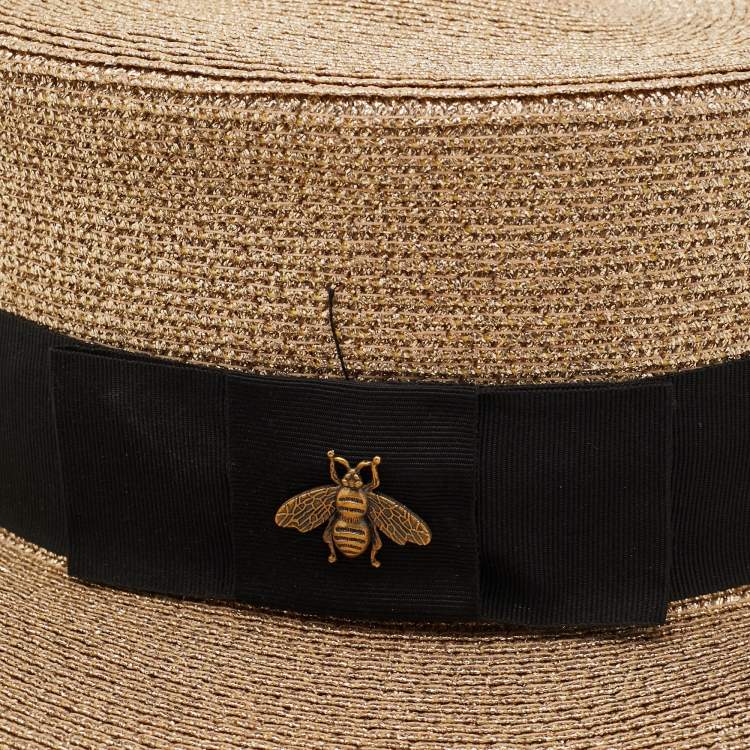 Pre Owned Gucci Gold Lamé Papier Boater Hat S