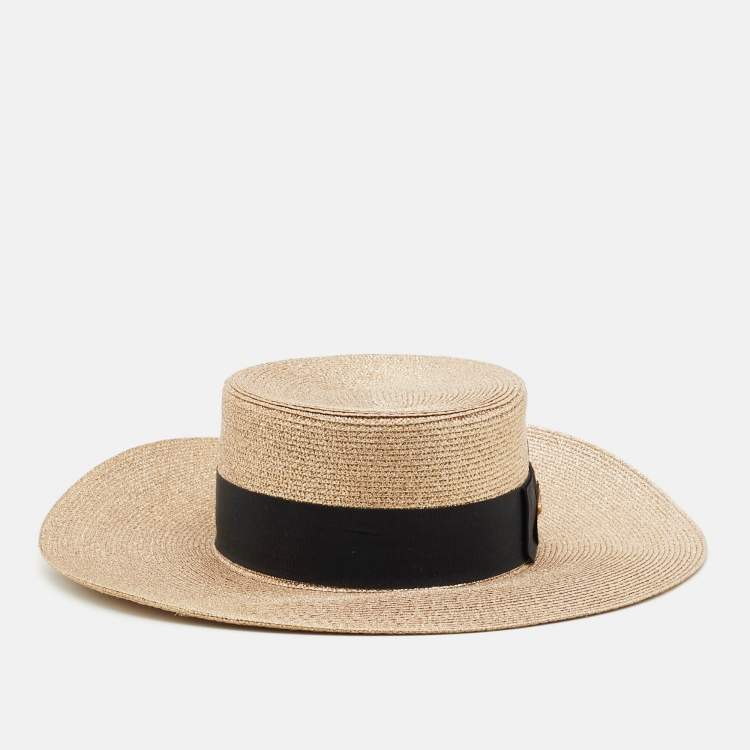 Pre Owned Gucci Gold Lamé Papier Boater Hat S