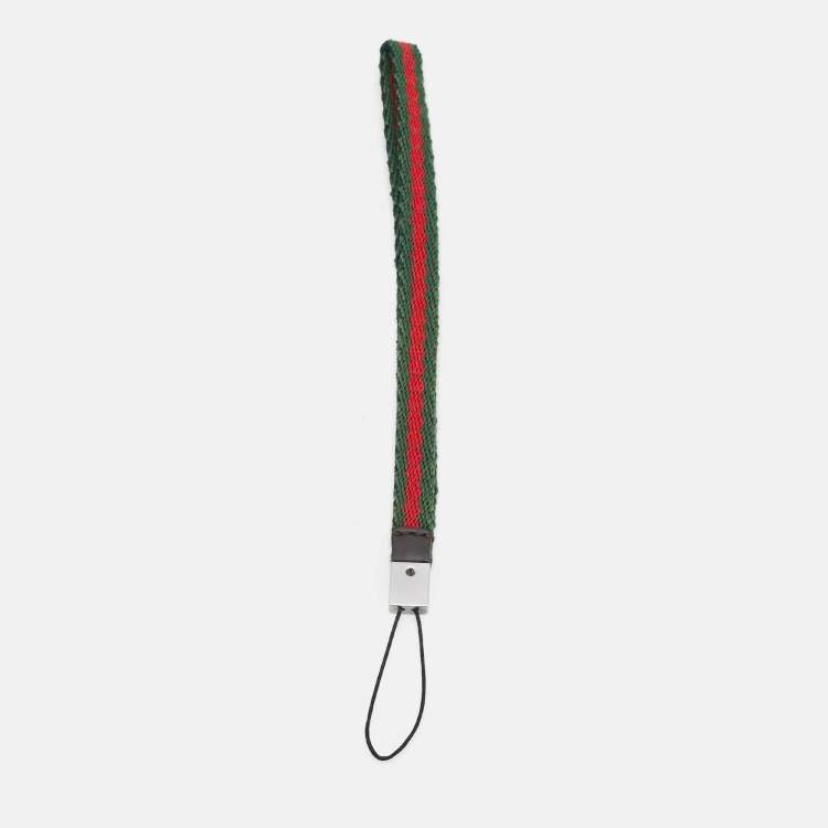 Pre Owned Gucci Phone Strap Green/Red Web Canvas