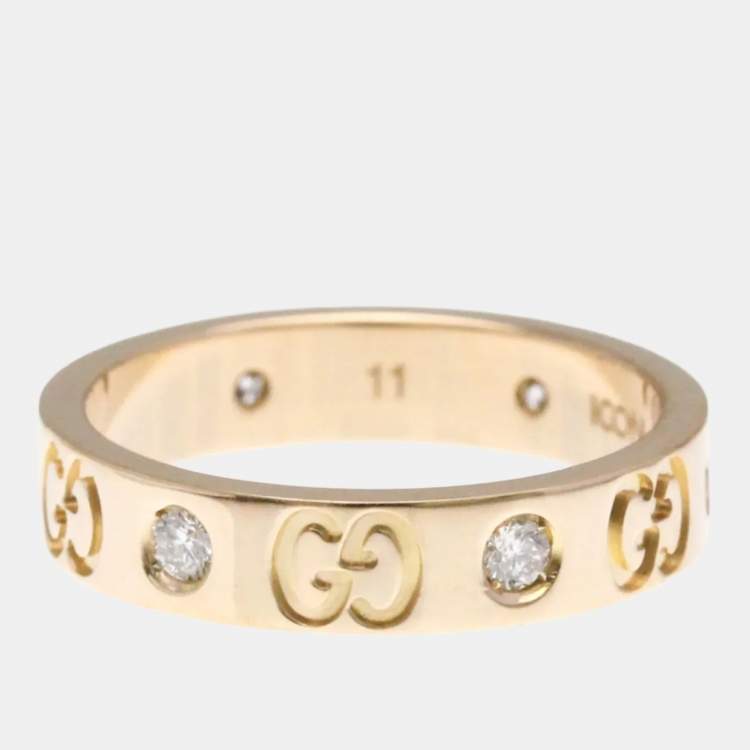 Pre Owned Gucci Icon Diamond 18K Pink Gold Fashion Band Ring