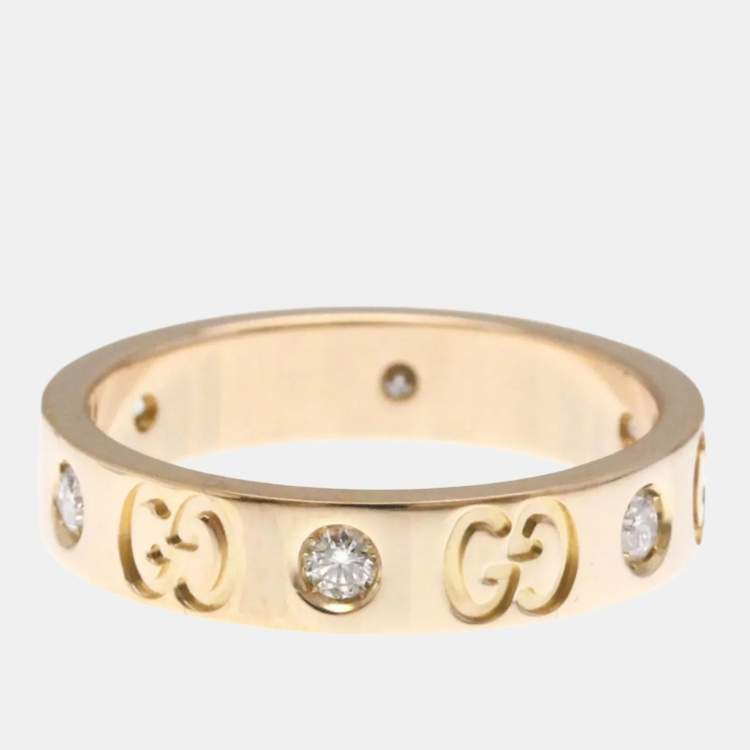 Pre Owned Gucci Icon Diamond 18K Pink Gold Fashion Band Ring