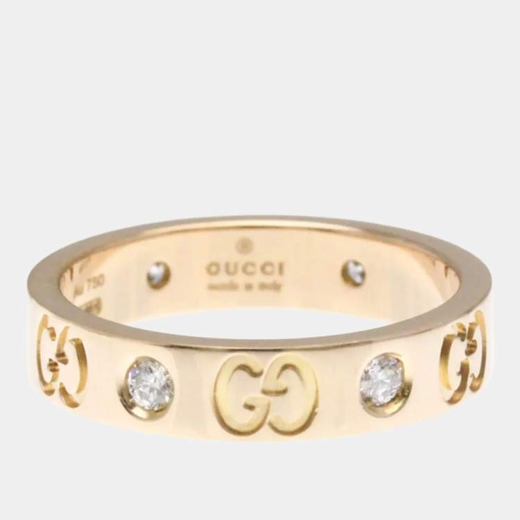 Pre Owned Gucci Icon Diamond 18K Pink Gold Fashion Band Ring