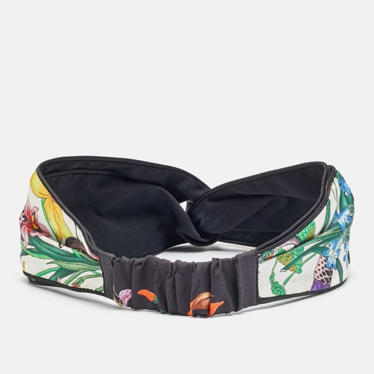 Pre Owned Gucci Black Floral Snake Print Silk Headband