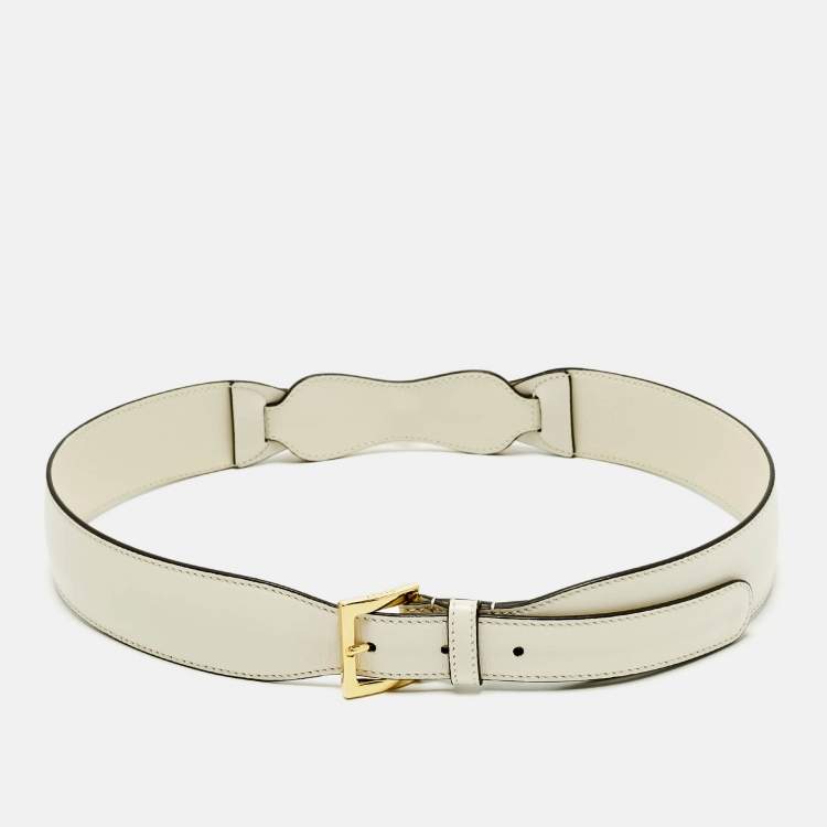 Pre Owned Gucci Horsebit 80 CM Waist Belt Off White Leather