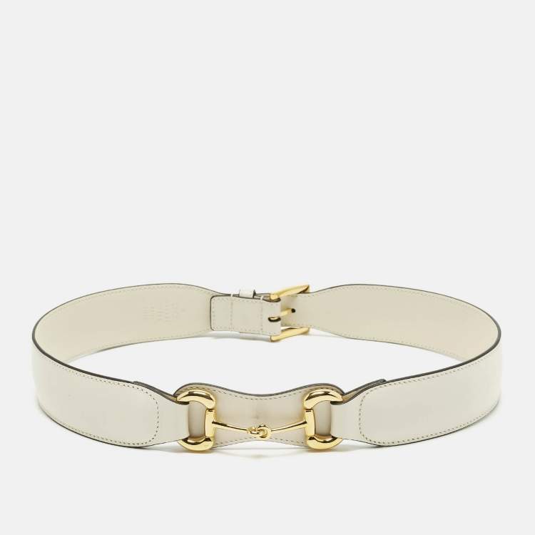 Pre Owned Gucci Horsebit 80 CM Waist Belt Off White Leather