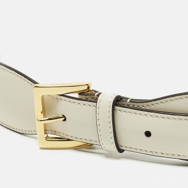 Pre Owned Gucci Horsebit 80 CM Waist Belt Off White Leather