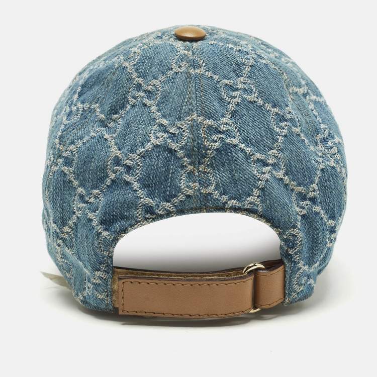 Pre Owned Gucci Blue GG Denim & Leather Trim Baseball Cap XS