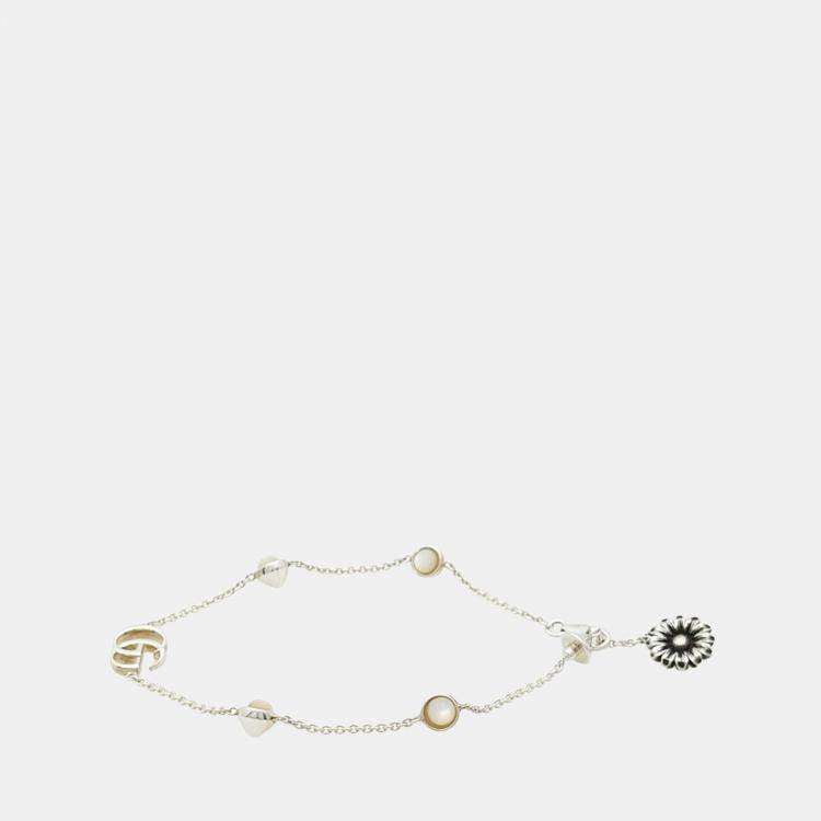 Pre Owned Gucci Silver Double G Flower Bracelet