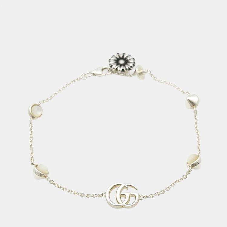 Pre Owned Gucci Silver Double G Flower Bracelet