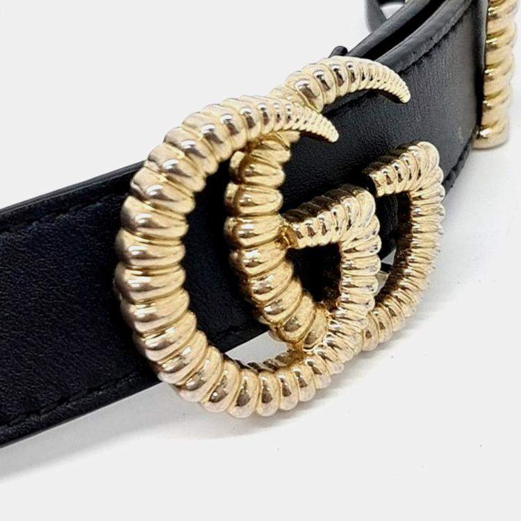 Pre Owned Gucci Torchon Double G Black Leather Belt (524103)