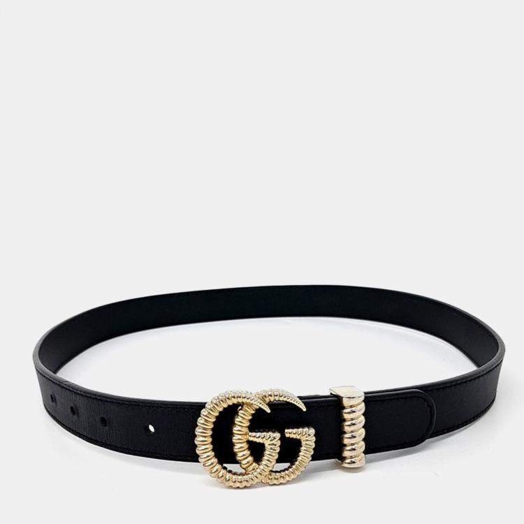 Pre Owned Gucci Torchon Double G Black Leather Belt (524103)