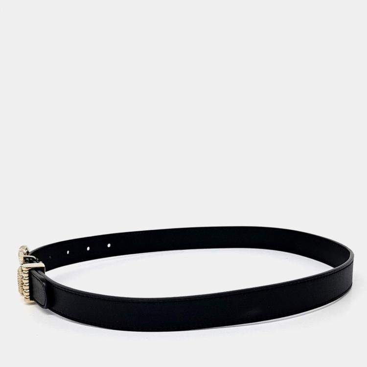 Pre Owned Gucci Torchon Double G Black Leather Belt (524103)