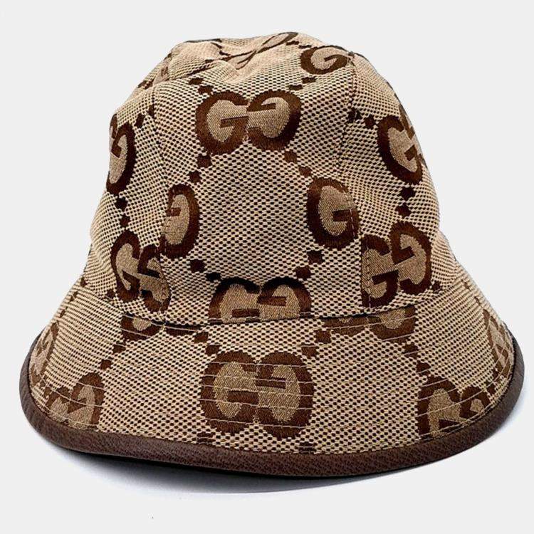 Pre Owned Gucci Jumbo Beige GG Bucket Hat
