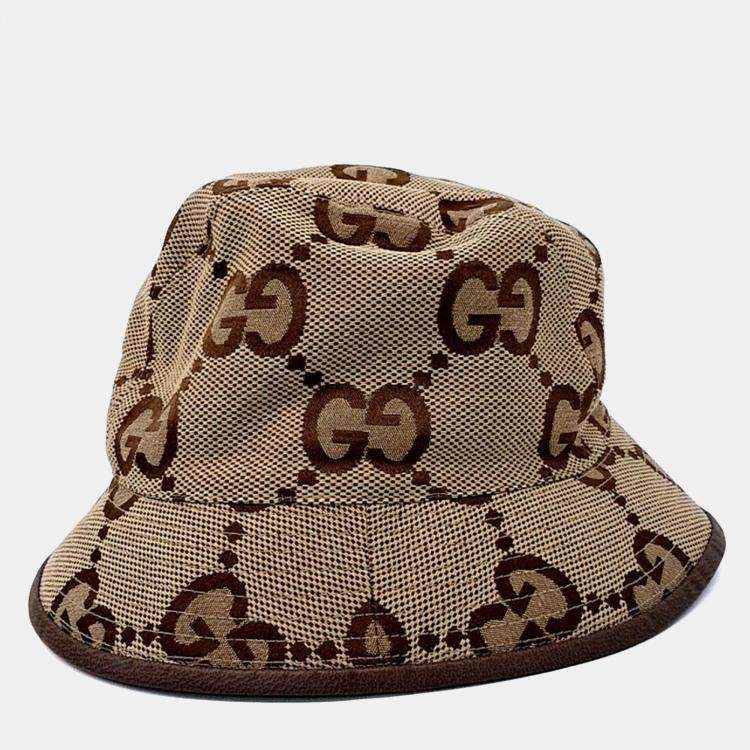 Pre Owned Gucci Jumbo Beige GG Bucket Hat