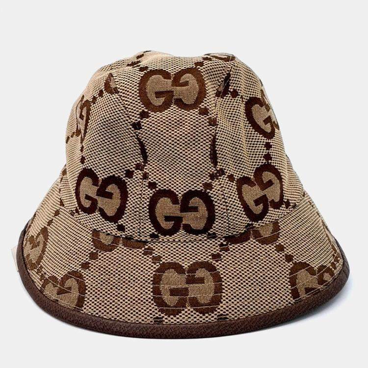 Pre Owned Gucci Jumbo Beige GG Bucket Hat